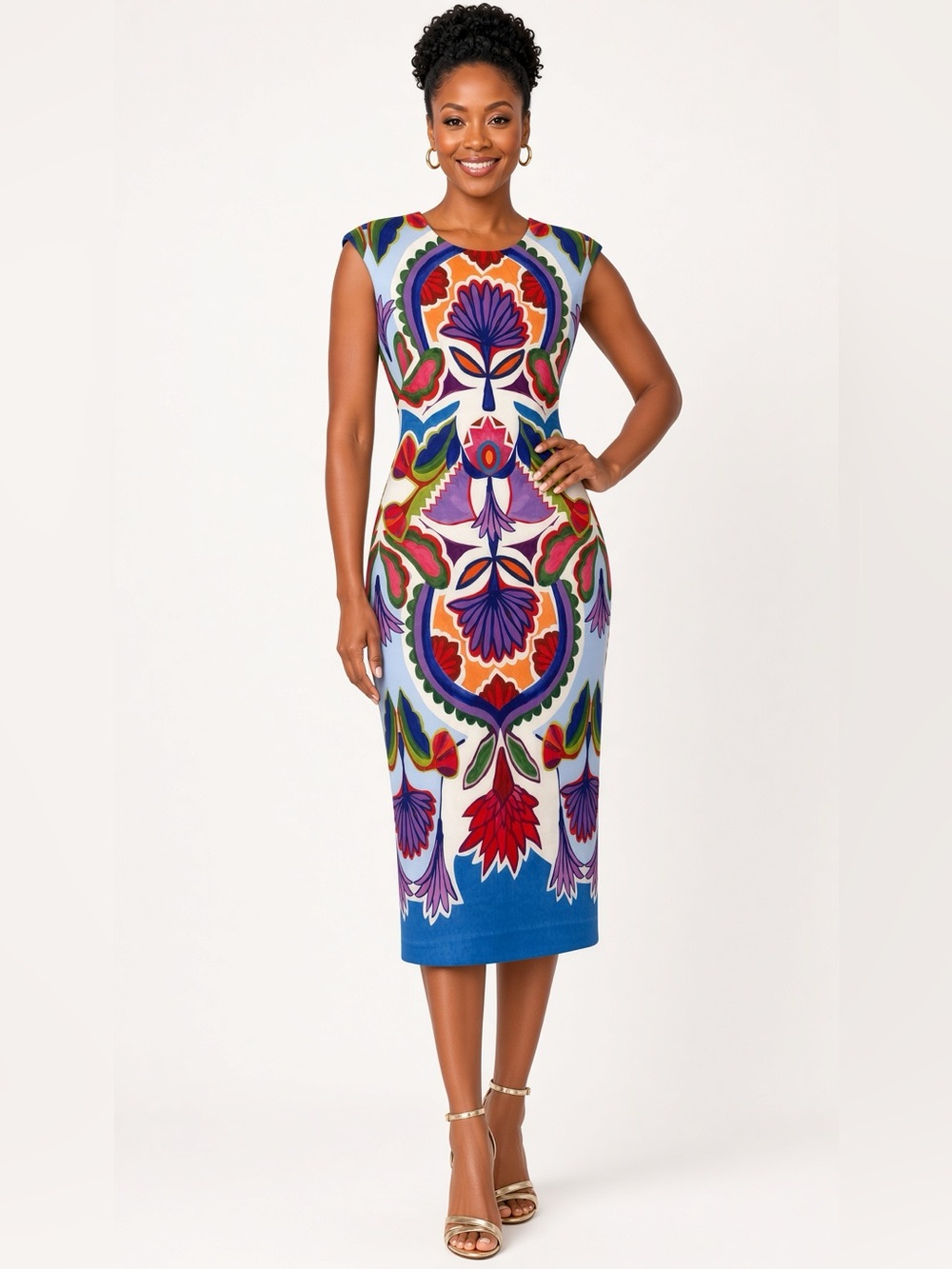 Vince Camuto NWT Sleeveless Abstract Floral Midi Dress Size 12